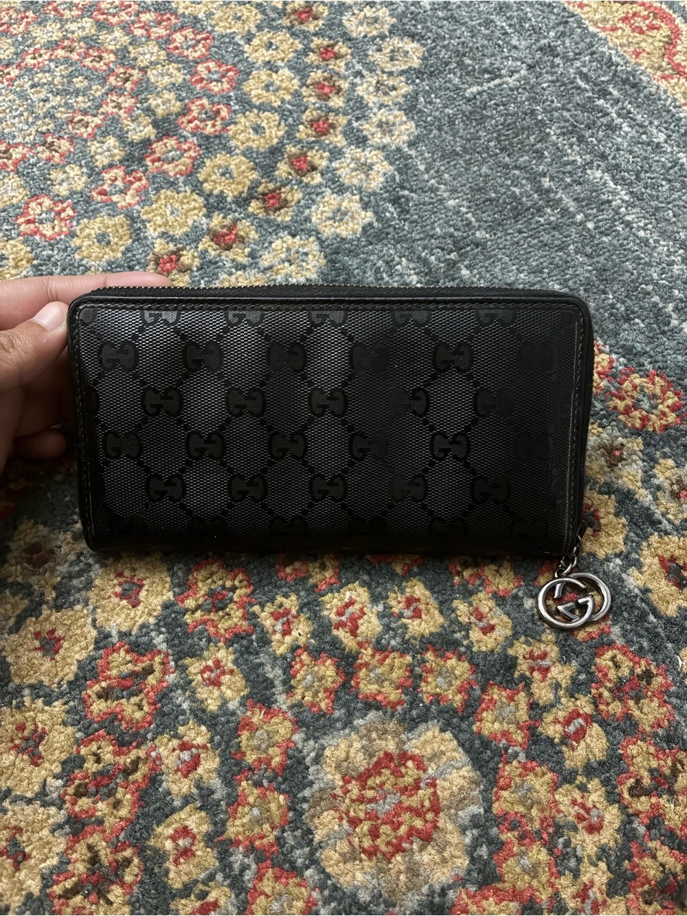 Gucci Black GG Embossed Zip-Around Wallet